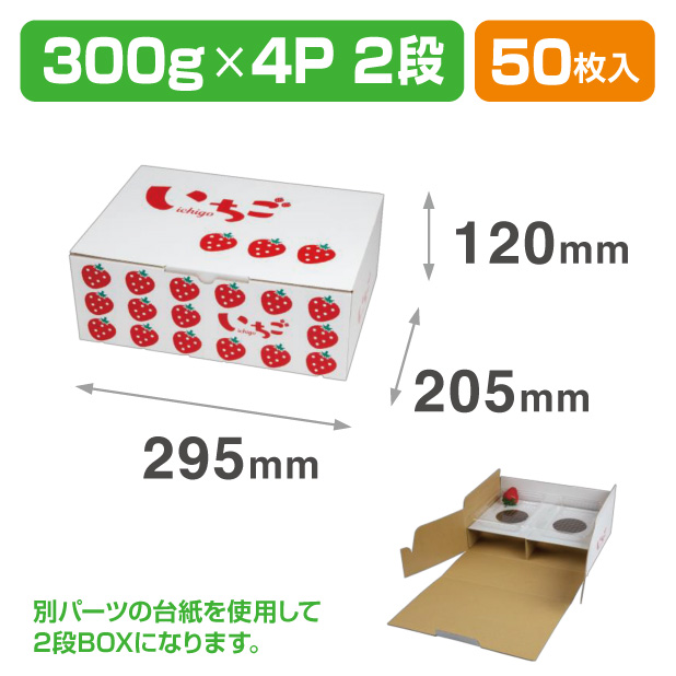 L-2503 イラストいちご平詰め300g4P 2段BOX